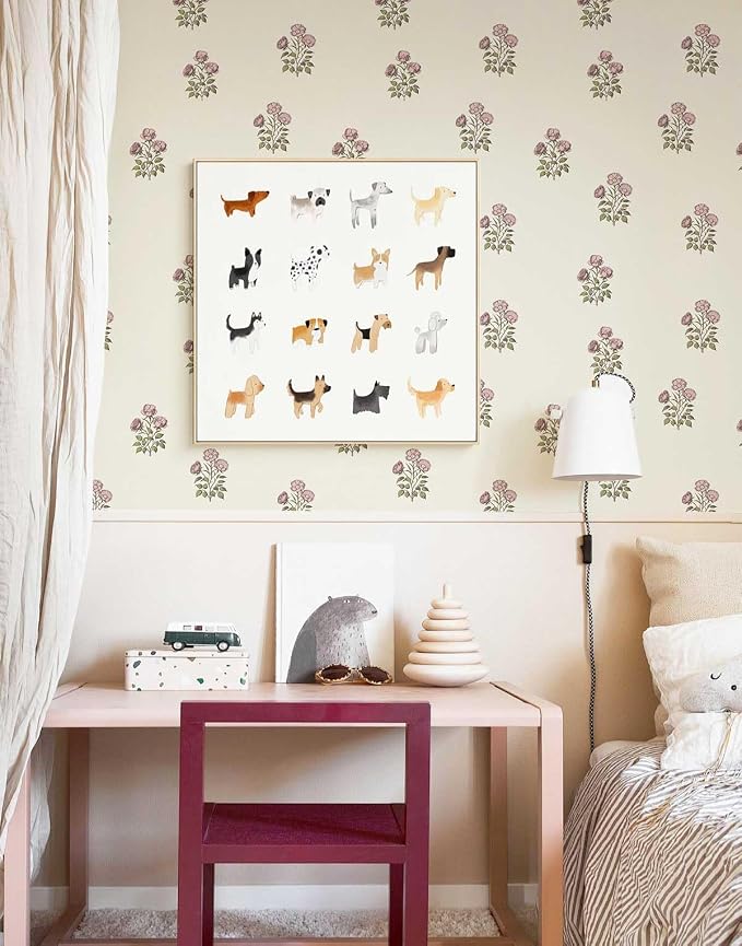 Beige Floral Wallpaper Vintage Rose Peel and Stick Wallpaper Waterproof Contact Paper Removable Self Adhesive Drawer Liner Decoration Paper for Walls - 17.3”×196.8”