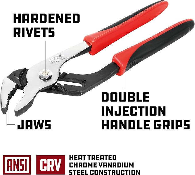 Powerbuilt 10-Inch Groove Joint Pliers, Adjustable Water Pump Pliers, Double Injection Ergonomic Handle - 640389