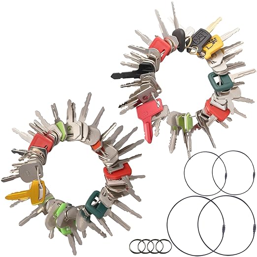 Multi Type Heavy Equipment Master Keys, 72 Contractor Excavator Dozer Skid Steer Loader Forklift Roller Operators Keys Fit Case JCB Kubota KOM Volvo CAT JLG Hyster Hitachi John Deere JD