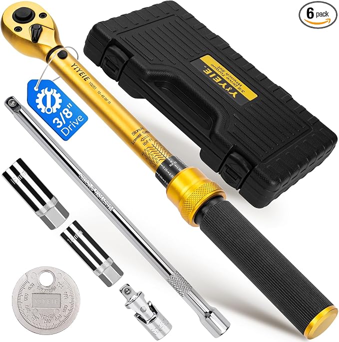 3/8-Inch Drive Torque Wrench Set, 5-50 FT.LB(6.8-67.8 Nm), Magnetic Spark Plug Socket Set, 12-Point Sockets 14mm & 16mm, Spark Plug Gap Tool, ±3% Accuracy, 72-Tooth Torque Wrench for Motor, Car Repair