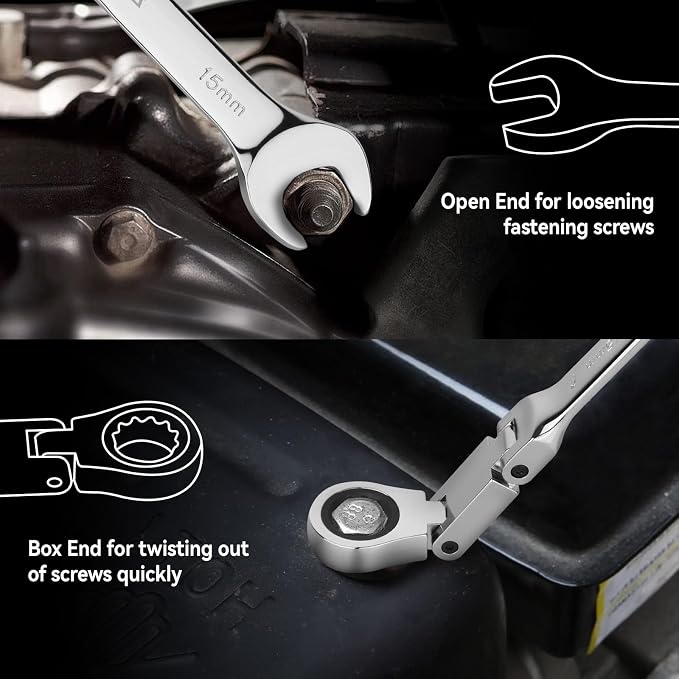DISEN Ratcheting Wrench Set 25pcs, Flex Head Ratchet Wrenches Double Foldable, Metric 8-19mm and SAE 1/4'' -3/4'', 72-Teeth, Cr-V Steel,12 Point Combination Wrench set with Heavy Duty Case