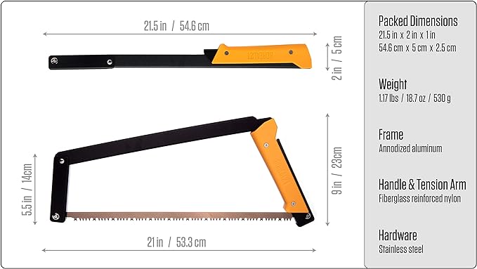 AGAWA - BOREAL21-21 Inch Folding Saw with All-Purpose Saw Blade - Camping Gear For Hiking, Fishing, Hunting, Bushcraft & Survival Kit (Black Frame/Yellow Handle)
