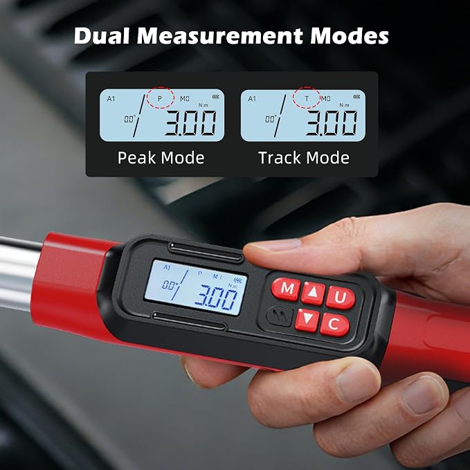 3/8" Digital Angle Torque Wrench, 2-44 Ft.lb, ±2% Accuracy, 8pcs | Electronic Torque Wrench with 0.1° Angle Mode, LED Display, Buzzer Alerts for Automotive, Motorcycle & Engine Repair