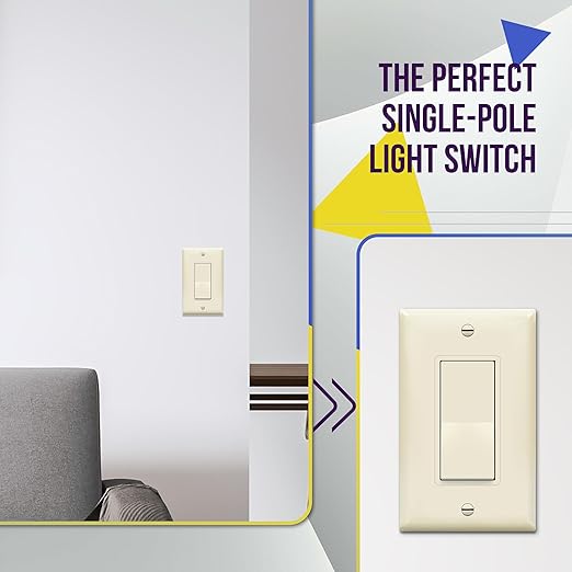 ENERLITES Decorator On/Off Paddle Switch with Wall Plates, Single Pole, 3 Wire, Grounding Screw, Residential Grade, 15A 120V/277V, UL Listed, 91150-LAWP