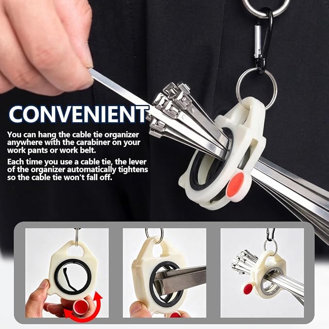 Stainless Steel Cable Tie Gun Kit,Metal Zip Tie Tool with (100 Each of 6,8,12 Inch) Adjustable Fastening Cutting Tie Tool Sets,Adjustable Tension Fastening/Cutting Tool (200LBS) for Industrial/Fence