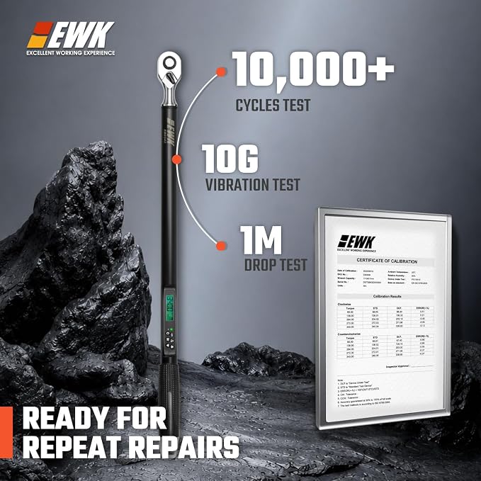 1/2" Drive Digital Angle Torque Wrench 12.5-250 ft-lbs (17-340 Nm) | ISO 6789, ±1.5% clockwise / ±2.5% counterclockwise/ ±2% Angle, LCD Display, LED Buzzer Vibration Alert, 30 Memory Values