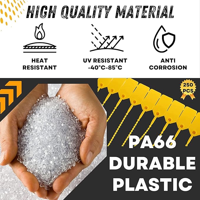 JAVIKA 100PCS Plastic Tamper Seal Tags, Pull-Tite Security Seal, Zip Ties | One-piece construction, Self-Locking & Versatile, Easy to Use and Write On, Wide Range of Applications