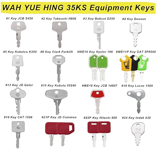 Multi Type Heavy Equipment Master Keys, 35 Contractor Excavator Dozer Skid Steer Loader Forklift Roller Operators Keys Fit Case JCB Kubota Komatsu CAT JLG Hyster Hitachi JD Yanmar Caterpillar