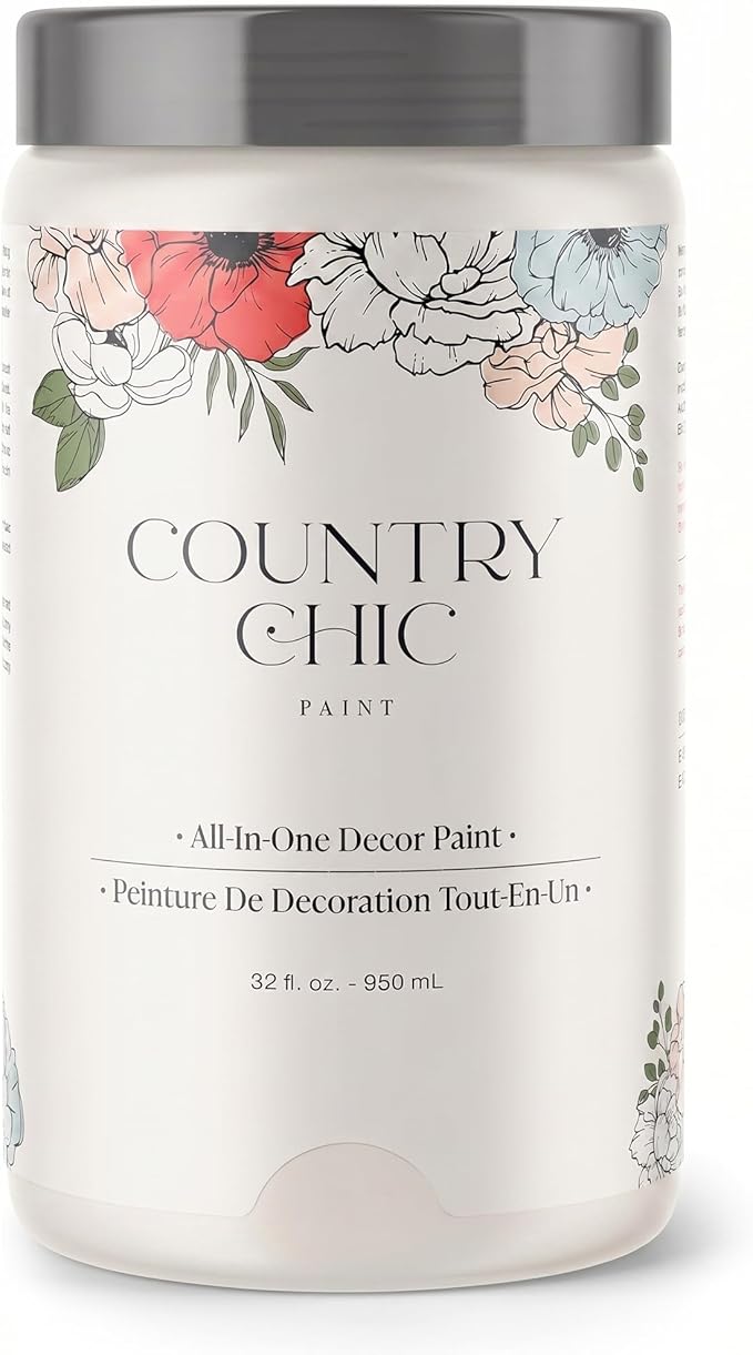 Country Chic All-in-One Chalk Paint for Furniture, Cabinets, Home Decor, Eco-Friendly, Matte Finish, Built-In Primer & Top Coat for Wood, Metal - Crinoline (Off White) - Quart 32 oz (950 ml)