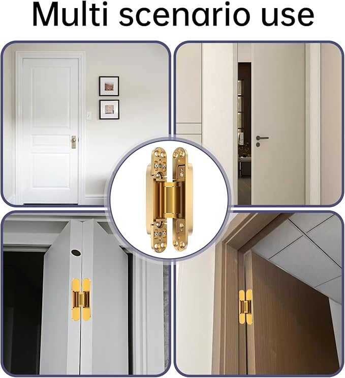 4-Pack 6 inch Hinge for Doors Invisible Hinges Concealed Hinges Zinc Alloy 180 Degree Swing Hinge 3 Way Adjustable Butt Silent Door Hinge 6 x 2.5 x 1 inch (Gold)