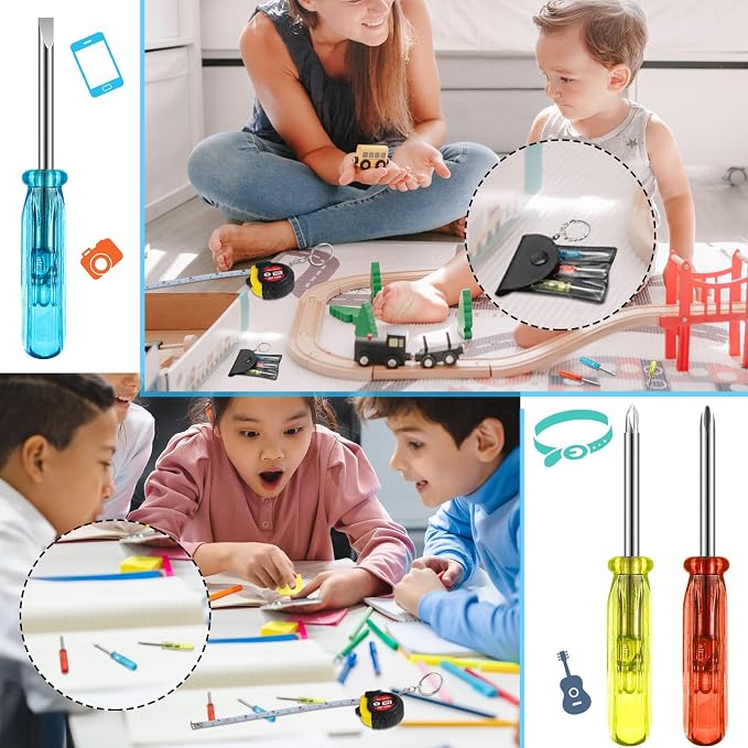 Jutom 96 Pcs Mini Tape Measure Keychain Bulk Mini Screwdriver Keychain Set Adult Tool Party Prize for Father's Men Gifts