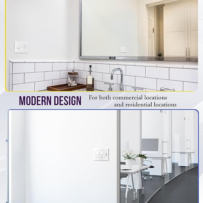 ENERLITES Combination Single Toggle/Double Decorator Rocker Outlet Wall Plate, Standard Size 3-Gang Light Switch Cover (4.5" x 6.38"), Polycarbonate Thermoplastic, UL Listed, 881132-W, White, 2 Pack