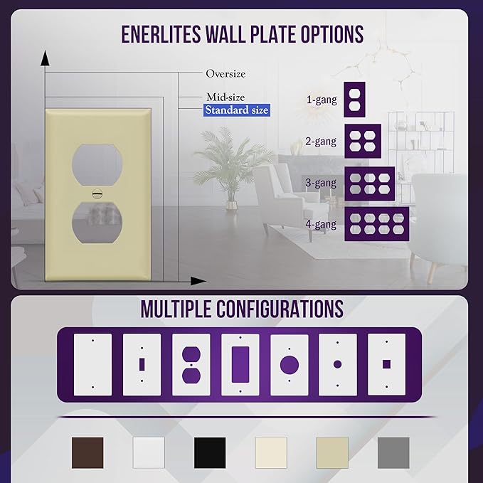 Enerlites 8821-I Duplex Receptacle Outlet Wall Plate, Standard Size 1-Gang, Polycarbonate Thermoplastic, Ivory