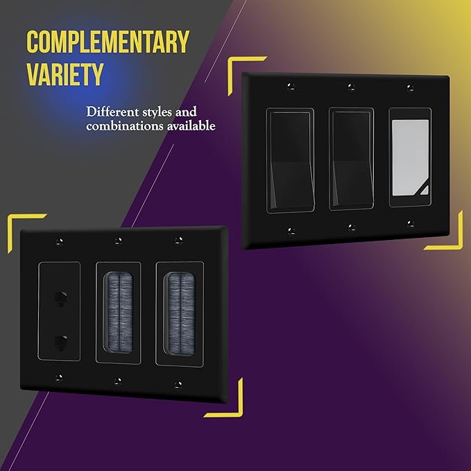 ENERLITES Decorator Light Switch or Receptacle Outlet Wall Plate, Gloss Finish, Size 3-Gang 4.50" x 6.38", Unbreakable Polycarbonate Thermoplastic, UL Listed, 8833-BK-5PCS, Black, (5 Pack)