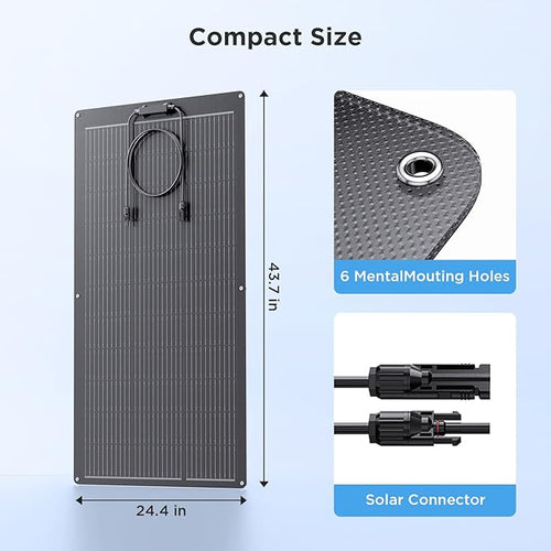 100W Ultra-Thin Flexible Solar Panel 12V, 11BB 23% High-Efficiency ETFE Monocrystalline Panel, 240°Bendable Design for Solar Generator, Power Station, RV, Marine, 5th Wheel, Trailer, Van, SUV