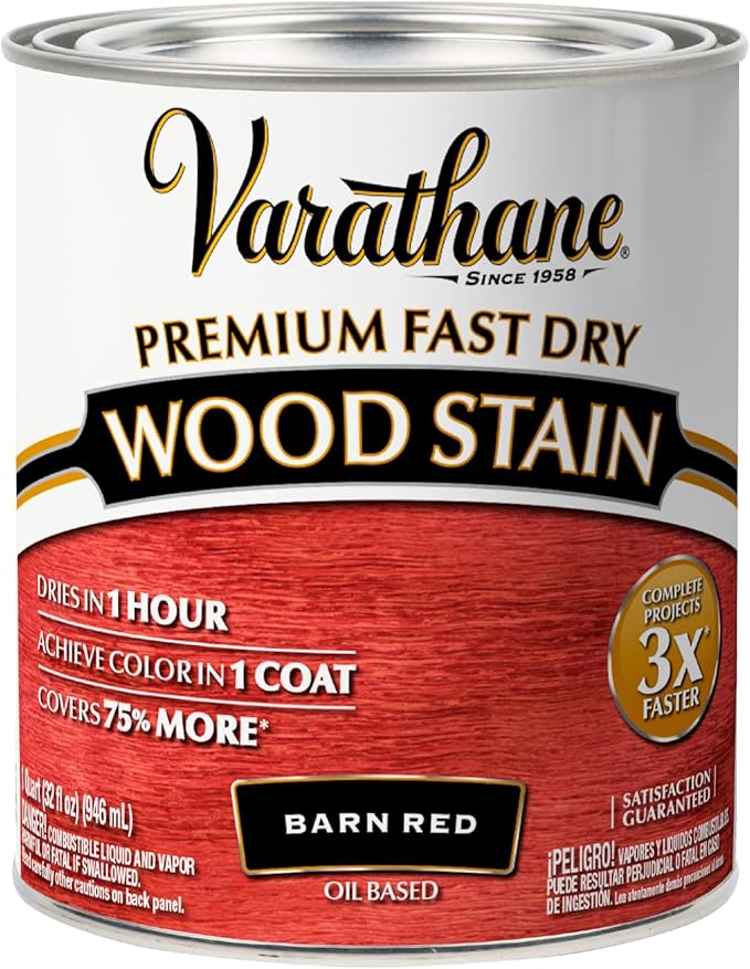 Varathane Premium Fast Dry Wood Stain | 1 Hour Dry Time | 1 Coat Color | Interior Wood Stain | Furniture, Cabinets, Doors, Trim | Quart | Barn Red