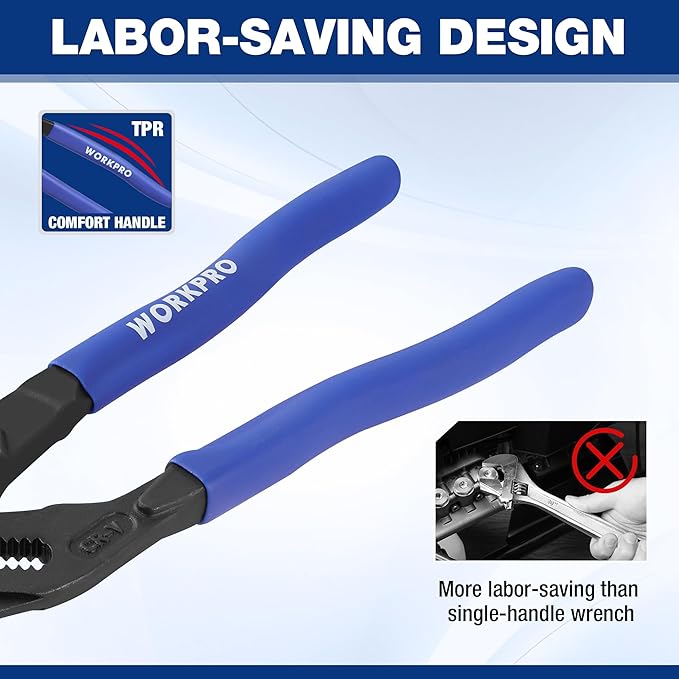WORKPRO Pliers Wrench Set, 7 & 10-Inch CR-V Construction Wrench Pliers | High Lever Ratio Parallel Smooth Jaw Pliers, Push-Button Quick Adjust, Groove Lock Mechanism for Plumbing, Automotive & DIY