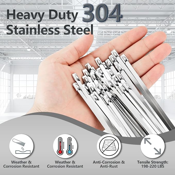 Stainless Steel Cable Tie Gun Kit,Metal Zip Tie Tool with (100 Each of 6,8,12 Inch) Adjustable Fastening Cutting Tie Tool Sets,Adjustable Tension Fastening/Cutting Tool (200LBS) for Industrial/Fence