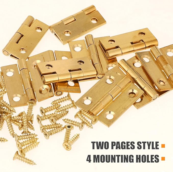 10PCS Mini Solid Brass Hinge Jewelry Box Cabinet Drawer Butt Hinge 1 Inch Small Hinges for Wooden Box with Screws
