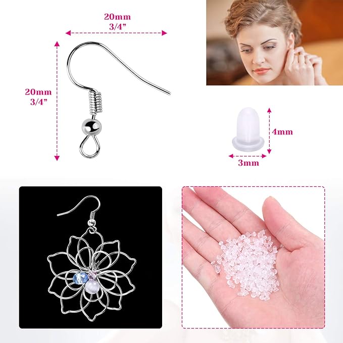 Cridoz Earring Hooks for Jewelry Making Supplies, 240pcs Hypoallergenic Stainless Steel Fish Hooks Kit With 240pcs Earring Backs