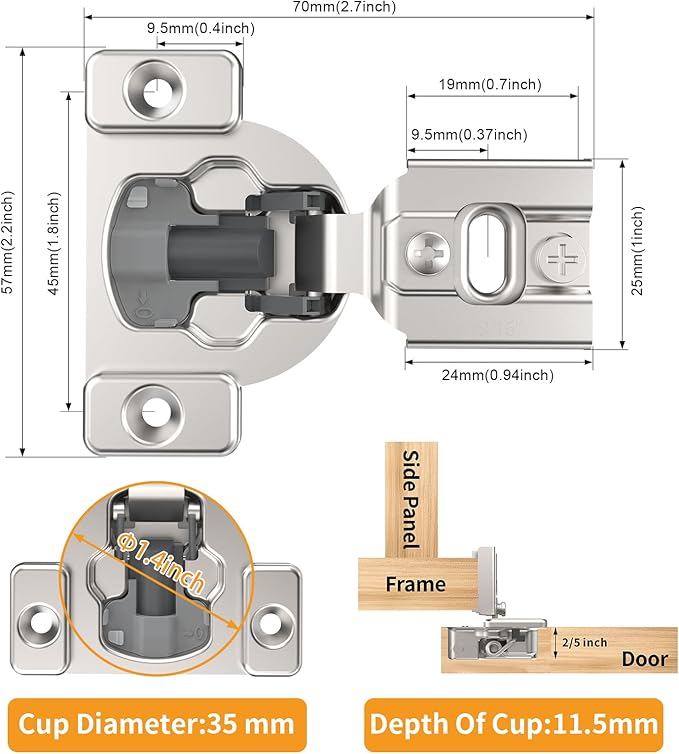 Chibery 4 Pack 9/16" Overlay 4D Concealed Hinges for Face Frame Door, Soft Close On/Off Switch, Self Closing, 105° Open Angle Concealed Stainless Steel Hinges for Framed Cabinet, Satin Nickel