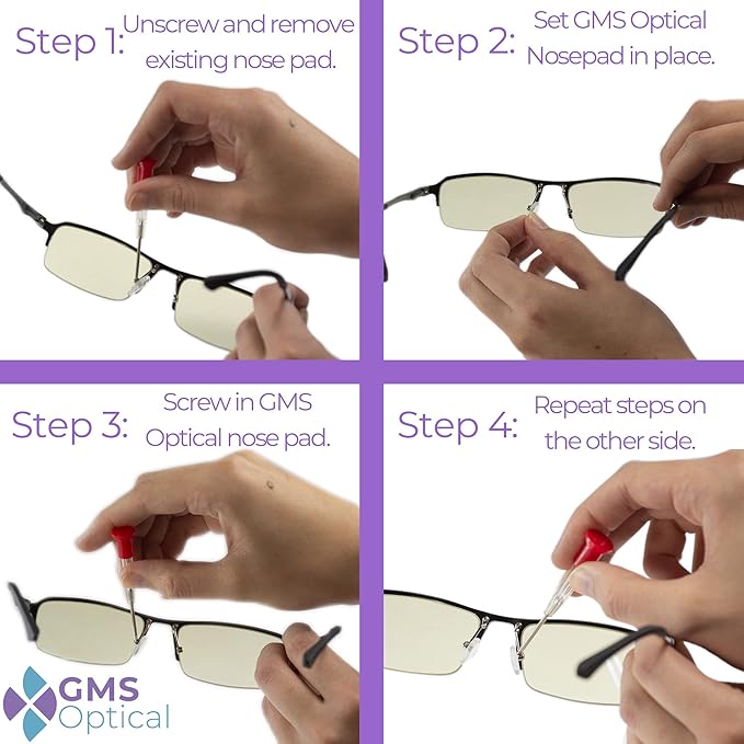 GMS Optical Screw-in Silicone Nose Pads for Glasses | 17mm Large| Non Slip Nose Grips for Sunglasses & Eyewear, Anti Slip Eyeglass Accessories w/Screws & Screwdriver, Gives Comfort (10 Pairs, Clear)