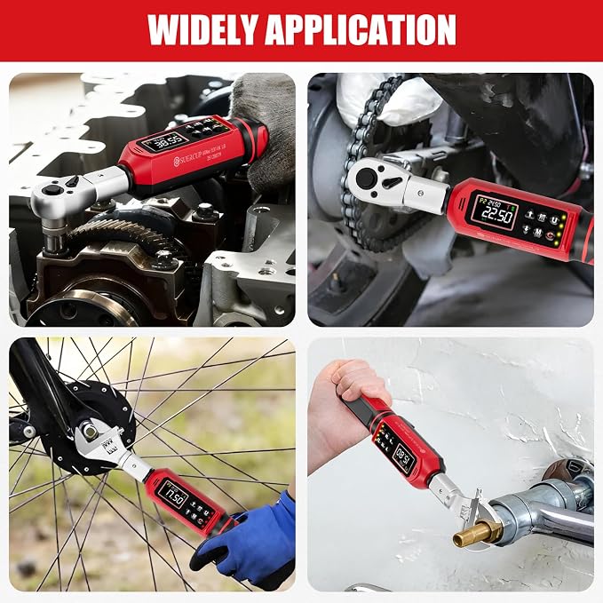 9x12 mm Adjustable Digital Torque Wrench, 0.66-44.29Ft.Lb/0.9-60N.m | Interchangeable Open End Head 42mm Jaw & 3/8" Ratchet, Vibration/Buzzer/LED Alert, for Split AC, HVAC, Bike & Moto Repair