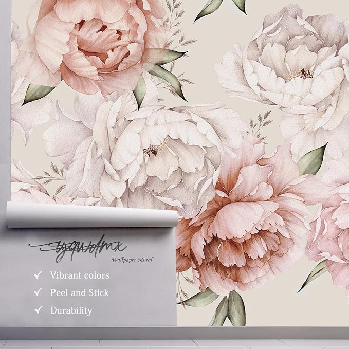 YQWDMX - Peel and Stick Floral Wallpaper with Pink Peony Self-Adhesive murals for Bedroom ZY11 S