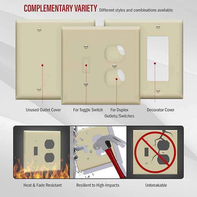 ENERLITES Combination Toggle Light Switch/Duplex Receptacle Outlet Wall Plate, Corrosive Resistant, Midway Size 2-Gang 4.88" x 4.92", 881121M-I
