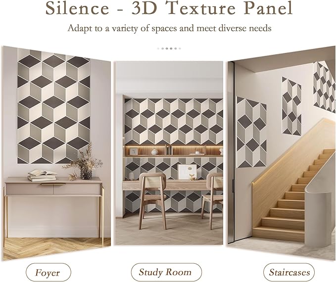 12Pack Acoustic Panels, Self-Adhesive Sound Proof Panels for Walls, Decorative 3D Textured Printing Sound Dampening Panels Sound Absorption Tiles for Studio, Office, Home, 12×12×0.4", Camel