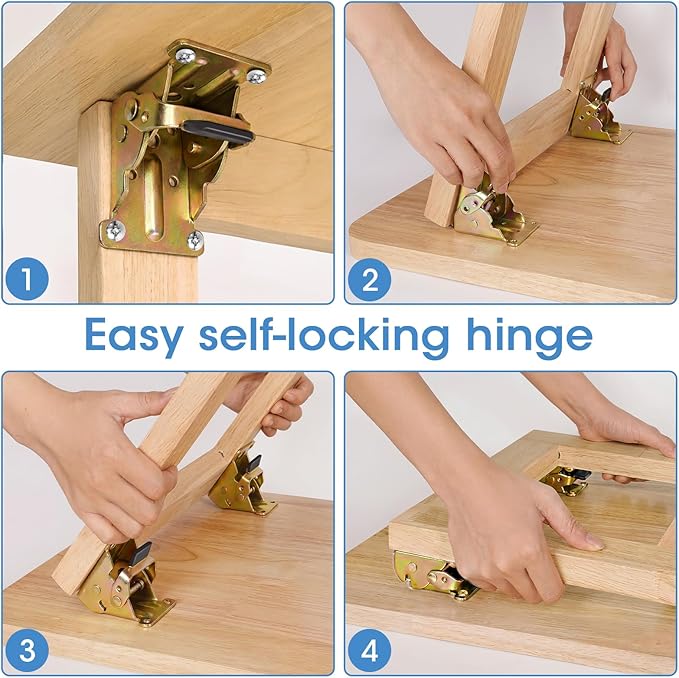 TopDirect Locking Hinge for Folding Leg Brackets,Heavy Duty Folding Brackets 90 Degree Self Locking Folding Hinge for Table Legs Furniture 4 Pack，Zinc