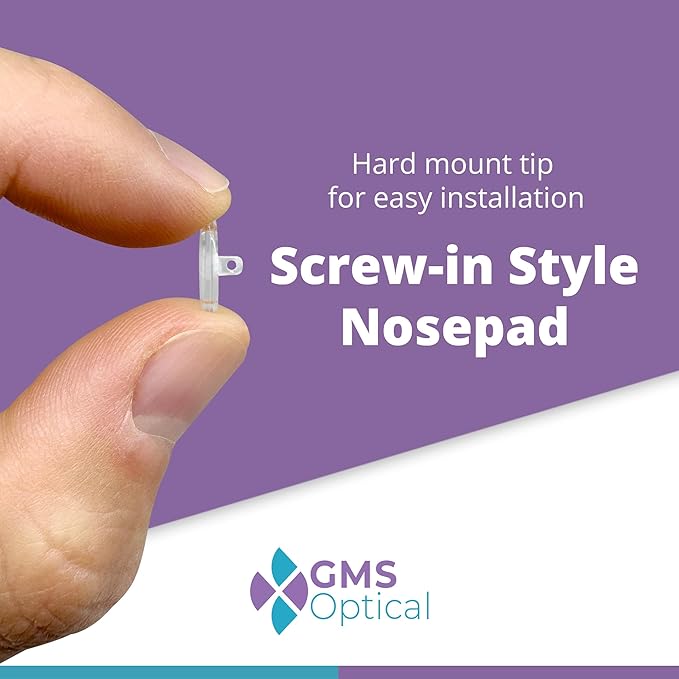 GMS Optical Screw-in Silicone Nose Pads for Glasses | 15mm Medium| Non Slip Nose Grips for Sunglasses & Eyewear, Anti Slip Eyeglass Accessories w/Screws & Screwdriver, Gives Comfort (10 Pairs, Clear)
