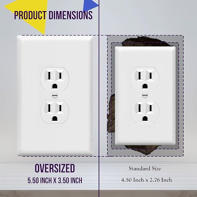 ENERLITES Jumbo Duplex Receptacle Outlet Wall Plate, Large Electrical Outlet Covers, Over-Size 1-Gang 5.5" x 3.5", Polycarbonate Thermoplastic, 8821O-W-5PCS, White (5 Pack)