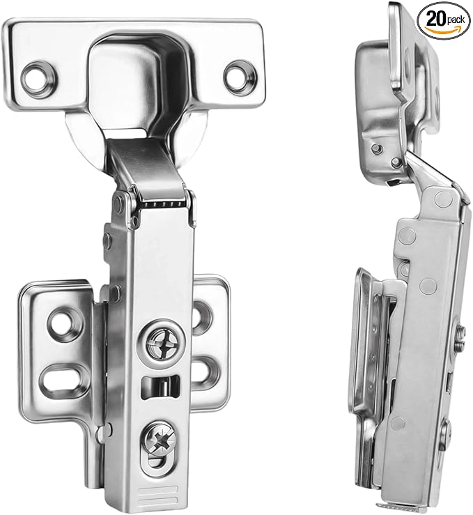 20pcs Full Overlay Cabinet Hinge Frameless Concealed Door Hinges European Soft Closing Four-Hole Mounting Plate Hinges Nickel Plated Finish