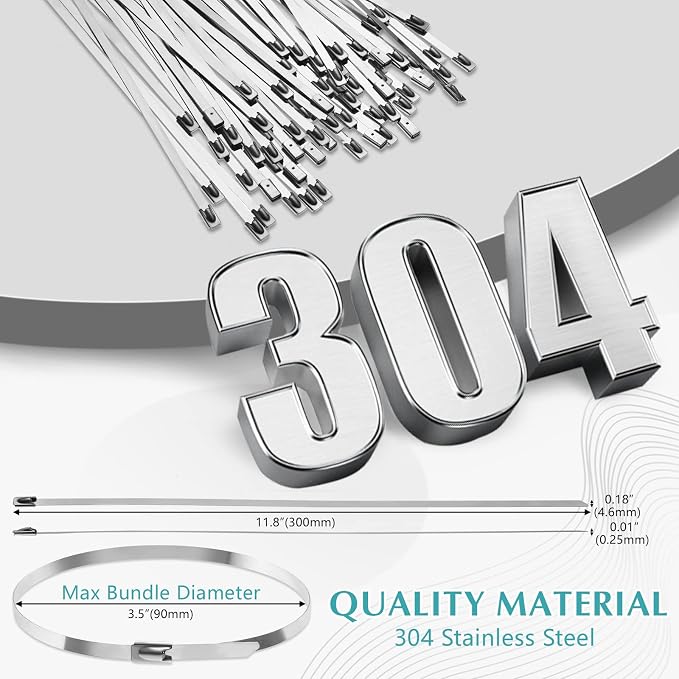 LEIFIDE 500 Pcs Metal Zip Ties 304 Stainless Steel Zip Ties Heavy Duty Self Locking 220 Pound Tensile Strength Cable Suitable for Exhaust Wrapping Fence Outdoor Workshop Canopy (11.8 Inch)