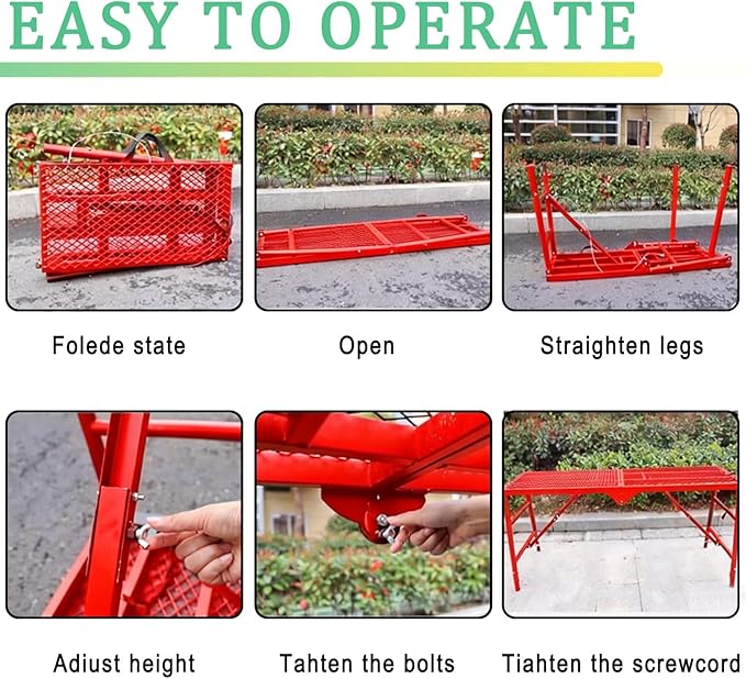 800LBS Foldable Scaffolding Platform, 71x16x60 Inch Alloy Steel Adjustable Height Portable Work Ladder, Ideal for Standard Staircase Painting Wiring Car Wash Home Decor & Industrial Maintenance