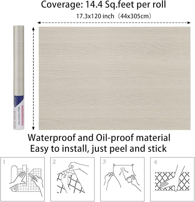 Arthome Light Oak Wood Grain Peel and Stick Wallpaper 16.5"x120" | Covers 13.7 sq ft.Decorative Vinyl Film for Countertop, Cabinets, Shelf, Drawer Liner,Easy to Clean Removable Wall Covering