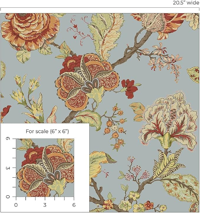 NextWall Kianna Jacobean Floral Peel and Stick Wallpaper (Blue Dusk)