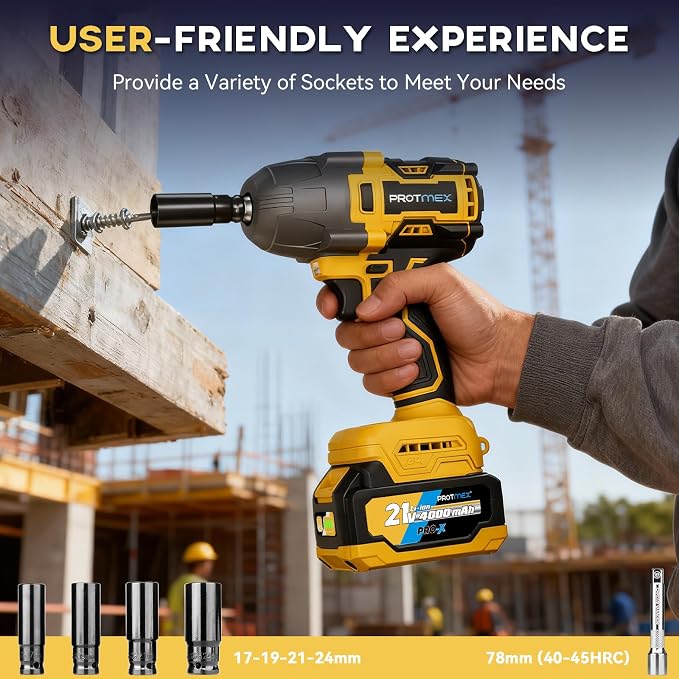 900Ft-lbs (1200N.m) Impact Wrench, 1/2" Cordless Impact Gun, 21V High Torque Brushless Impact Driver, 2x4.0Ah Batteries Electric Impact Motor Variable Speeds for Car/Pickup Truck/Mower, Yellow