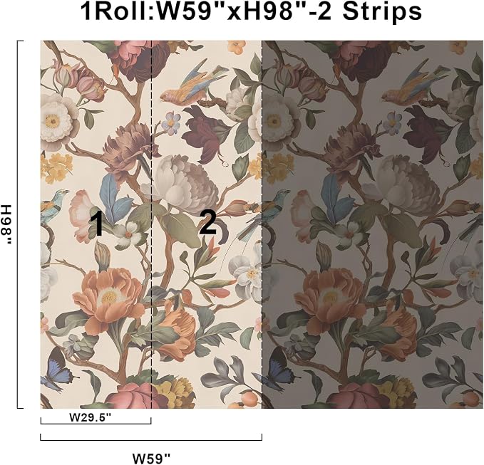 Zeeko Vintage Floral Wallpaper Peel and Stick Large Beige Flower Wall Murals for Bedroom TV Background Wall Paintings Art Deco 98" H x 59" W