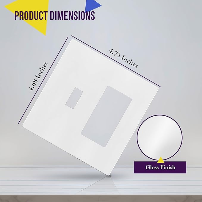 ENERLITES Combination Toggle Light Switch/Decorator Light Switch Plate, Double Switch Wall Plate, Standard Size 2-Gang 4.68" x 4.73", Polycarbonate Thermoplastic, Gloss Finish, SI881131-W, White