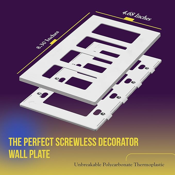 ENERLITES - SI8834-W-STICKER Screwless Decorator Wall Plates Child Safe Outlet Covers, Size 4-Gang 4.68" H x 8.30” L, Unbreakable Polycarbonate Thermoplastic, SI8834-W, Glossy, White