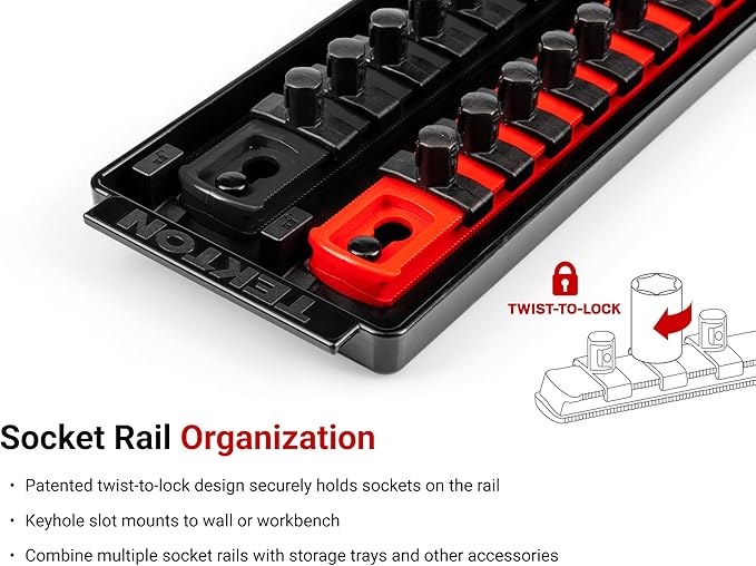 TEKTON 3/8 Inch Drive 12-Point Socket Set, 42-Piece | SHD91219 | (5/16 - 3/4 in., 8 - 19 mm), Shallow and Deep, Socket Rail
