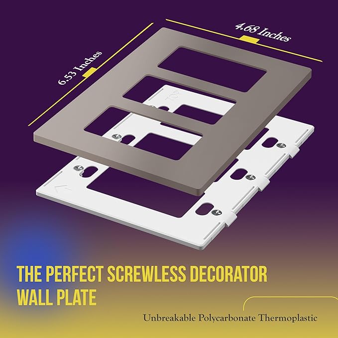 ENERLITES Elite Series Screwless Decorator Wall Plate Child Safe Outlet Cover, Size 3-Gang 4.68" H x 6.53" L, Unbreakable Polycarbonate Thermoplastic, SI8833-NK, Glossy, Nickel