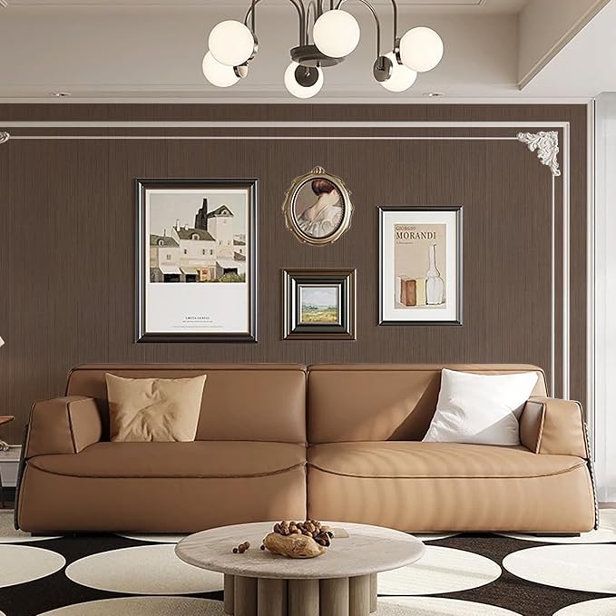 Brown Grasscloth Peel and Stick Wallpaper Vintage Texture Removable Waterproof Wallpaper for Room Walls, Cabinets, Furniture, Drawers, Desk A Set of 23.6"x480"