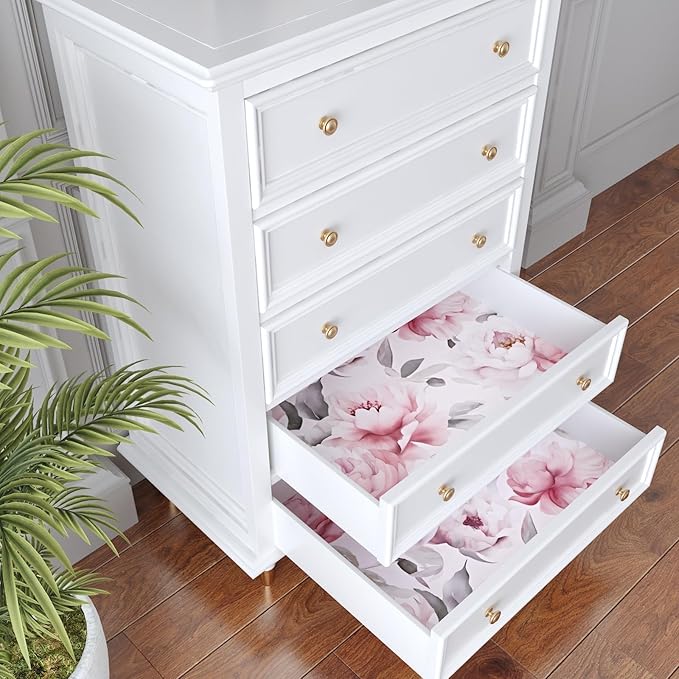 Light Large Floral Peel and Stick Wallpaper 17.5" x 118",Pink/White | Self Adhesive/Removable/Waterproof/Thick Vinyl Contact Paper for Bathroom Bedroom Shelf Cabinet Drawer,Prepasted,Easy Peel