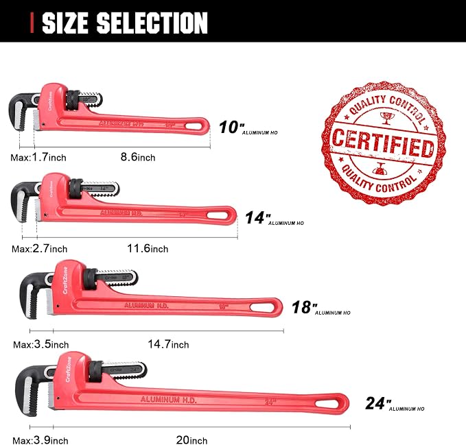 3Piece Aluminum Pipe Wrench Set (10”, 14”, 18”), Heavy-Duty Adjustable Straight Plumbing Wrenches, Drop-Forged Jaws, Lightweight Design, Versatile for Plumbing & Home Repair