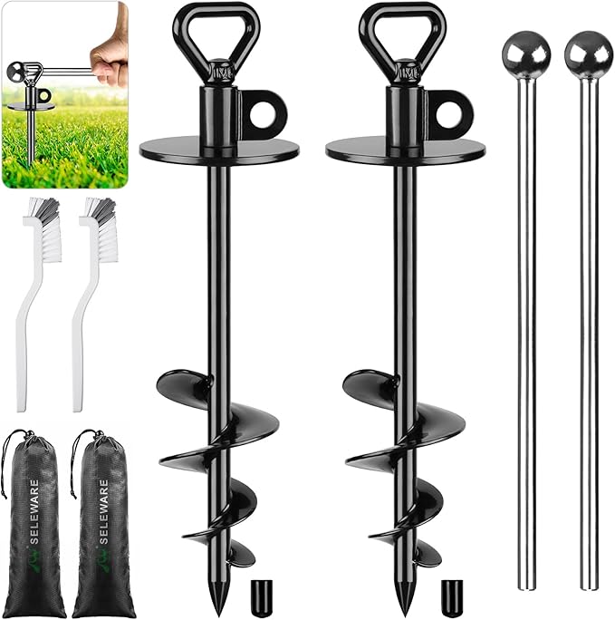 SELEWARE Dog Tie Out Stake Outdoor Dog Ground Anchor Free Swivel Dog Anchor | 2Pcs 15" Anti-Rust Heavy Duty Dog Stake for Large Dogs up to 220 lbs, Easy Install with Twist Rod for Yard, Camping Outside