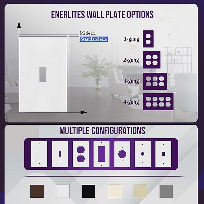 ENERLITES Screwless Toggle Switch Wall Plate, Child Safe Light Switch Cover, Standard 1-Gang 4.68" x 2.93", Unbreakable Polycarbonate Thermoplastic, UL Listed, SI8811-W-10PCS, Glossy White, 10 Pack
