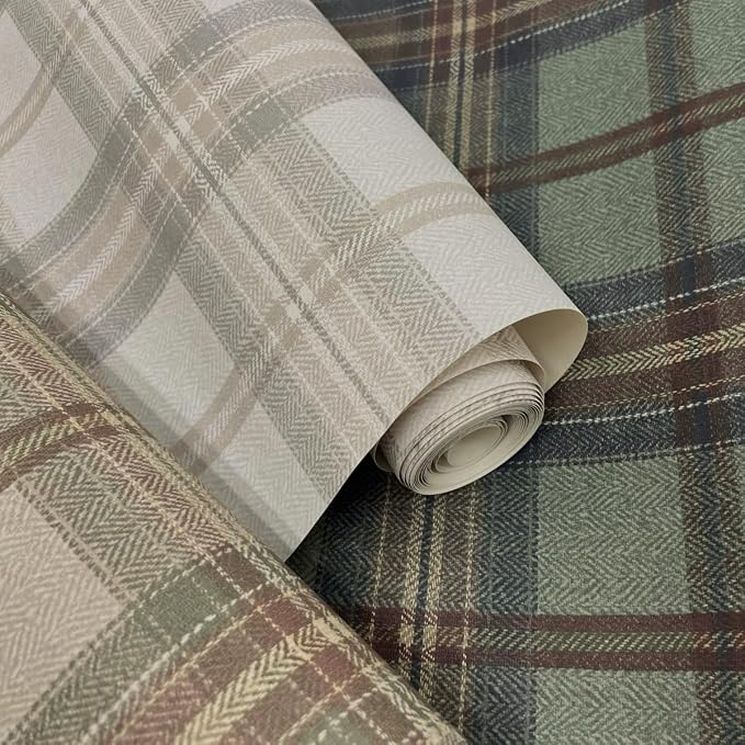 NextWall Harry & Grace Herringbone Plaid Premium Matte Non-Woven Peel and Stick Wallpaper (Adobe & Antique Green)